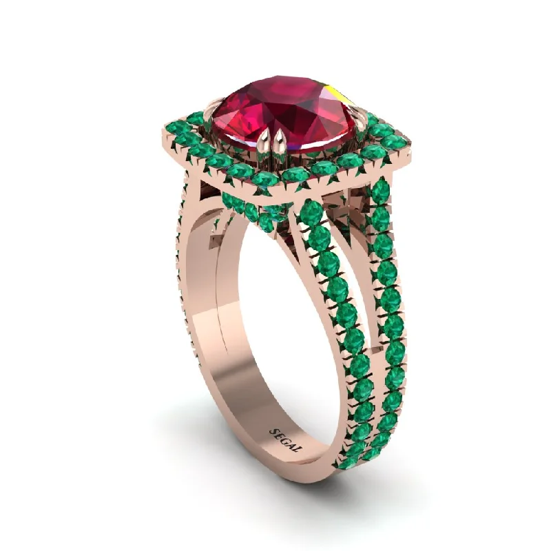 Ladies engagement rings eye-catching sparkle -Ruby Pave Split Shank Engagement Ring - Averie No. 26