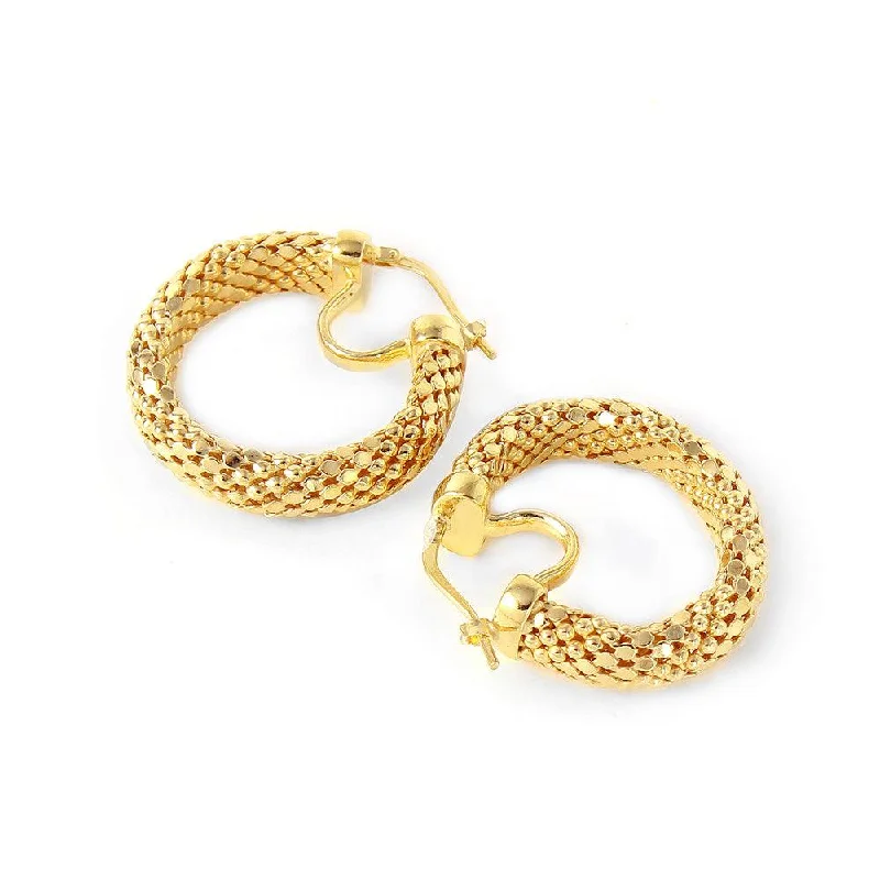 Ladies earrings glossy glow -Clearance-Silver 925 Gold Plated Thin Crescent Chain-texture Earrings - ITE00060GP