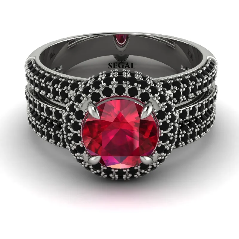 Ladies engagement rings cute charm -Ruby Halo Luxury Pave Engagement Ring - Sierra No. 42