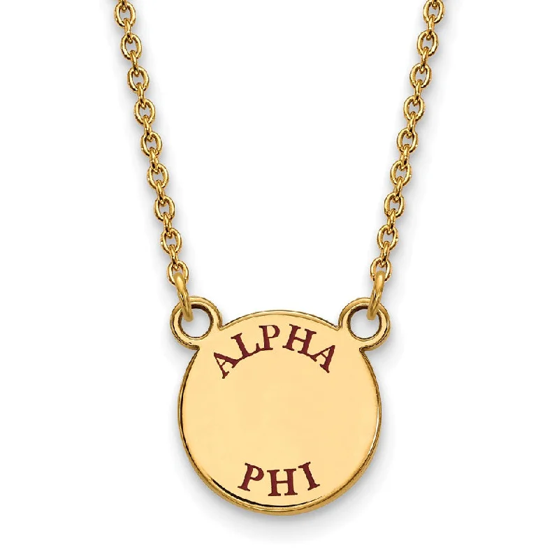 ladies-bridal-silver-necklaces-14K Plated Silver Alpha Phi Small Enamel Greek Letters Necklace