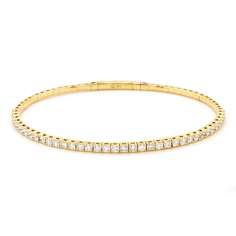 ladies-handmade-silver-bracelets-YELLOW GOLD FLEXIBLE BANGLE BRACELET WITH DIAMONDS, 1.54 CT TW