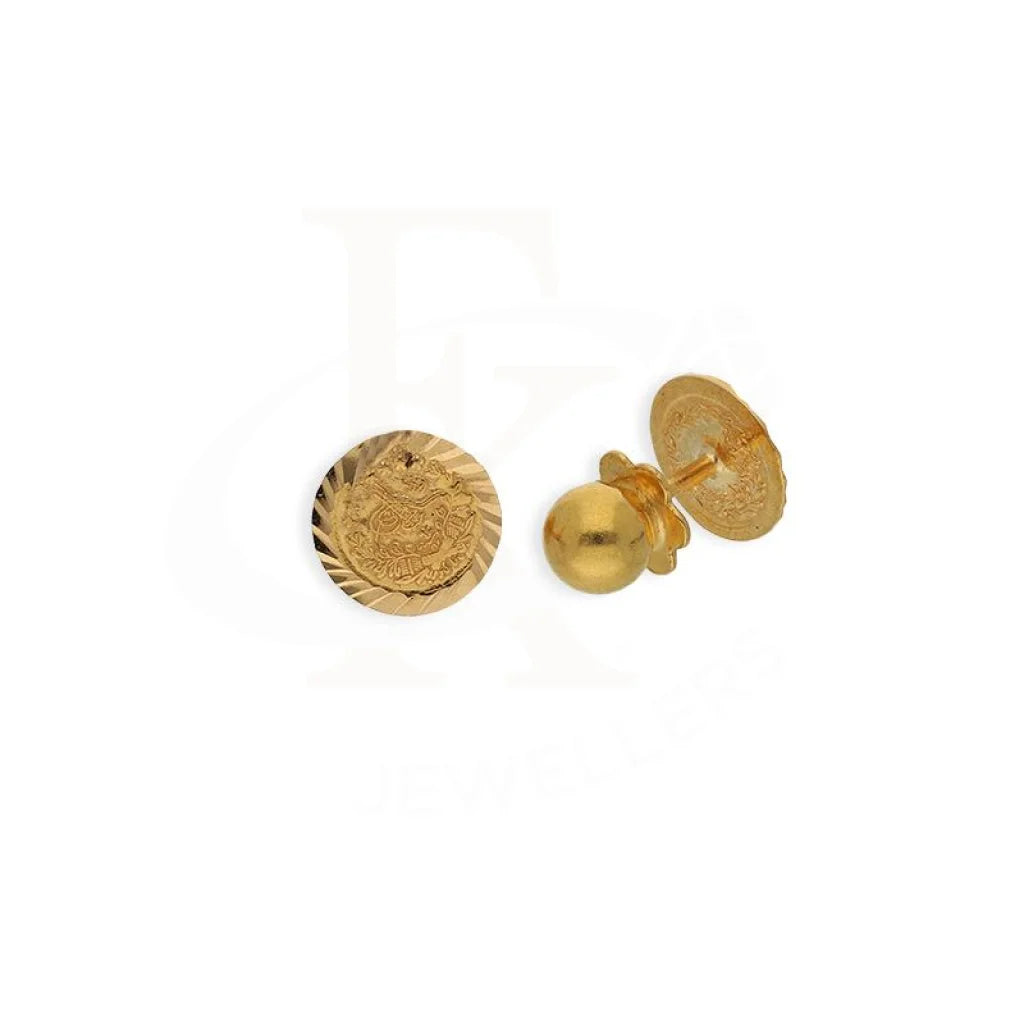 Ladies earrings for art vibes -Gold Coin Shaped Stud Earrings 21KT - FKJERN21K2273