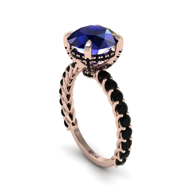 Ladies engagement rings with jet diamonds -Sapphire Twisted Band Halo Engagement Ring - Avianna No. 44