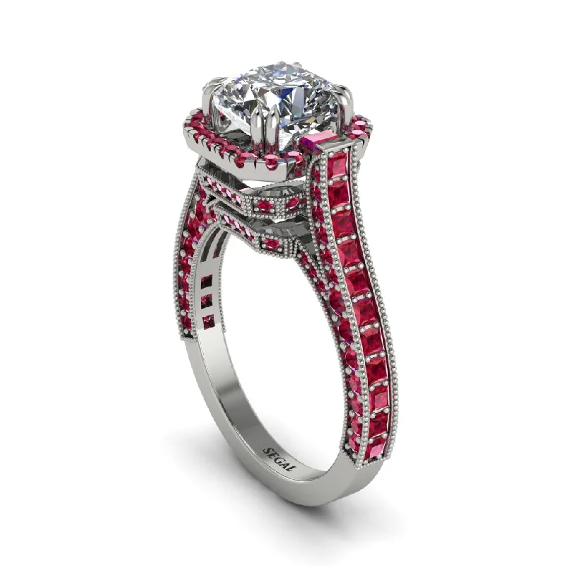 Ladies engagement rings for young brides -Diamond Three Halo Milgrain Engagement Ring - Mira No. 48