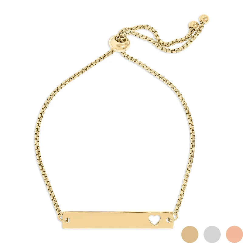 ladies-elegant-pearl-bracelets-18K Gold PVD Stainless Steel Flat Adjustable Heart Cutout Blank Bar Bracelet / SBB0322