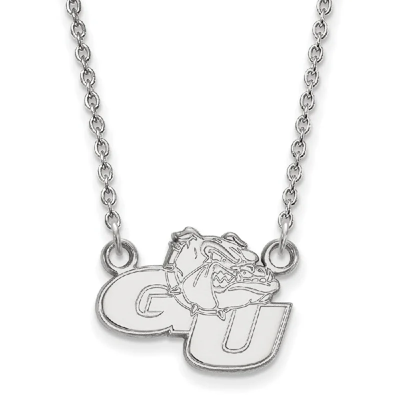 ladies-heart-charm-necklaces-Sterling Silver Gonzaga U Small "GU' Mascot Pendant Necklace