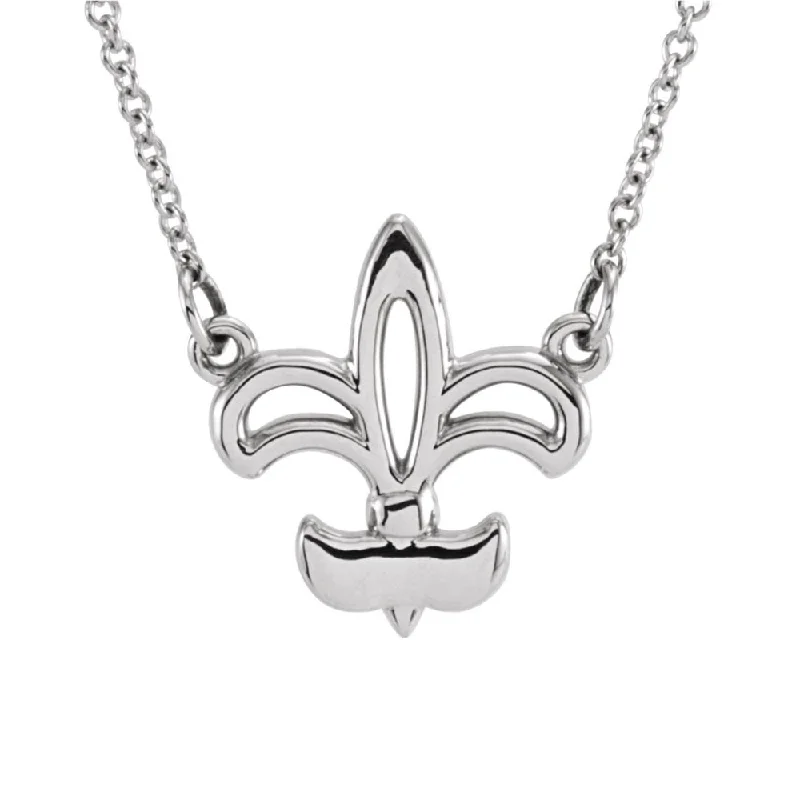 ladies-cross-diamond-necklaces-Polished Fleur De Lis Necklace in 14k White Gold, 16 Inch