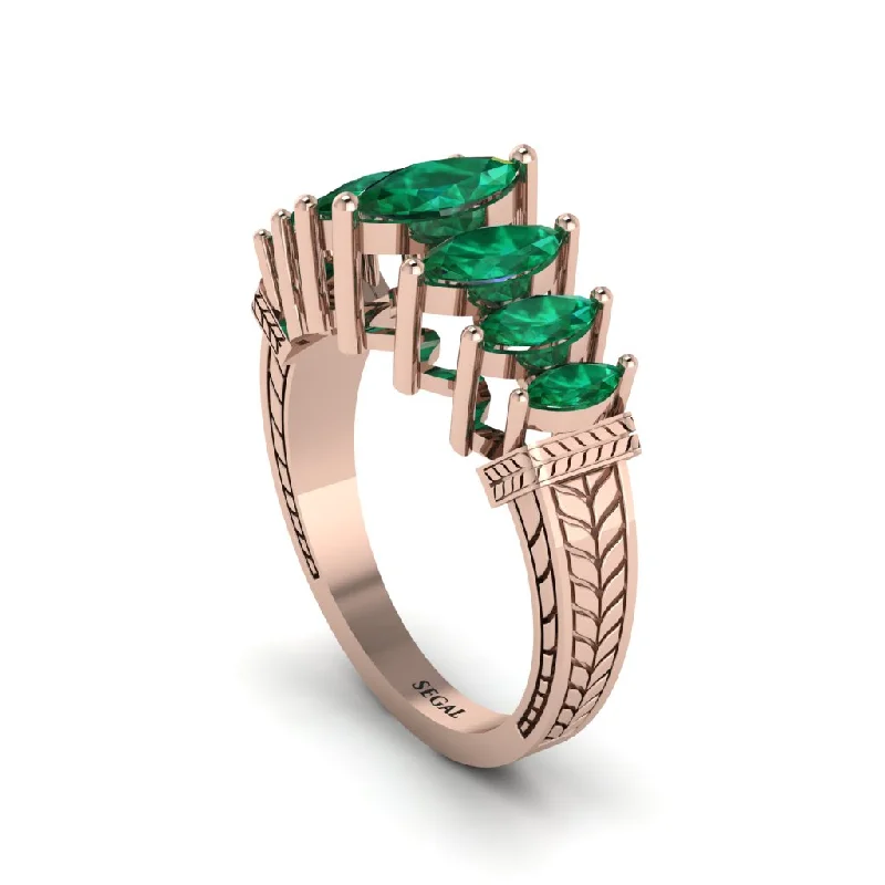 Ladies engagement rings unique elegance -Marquise-Cut Emerald Cascade Engagement Ring - Regina No. 5