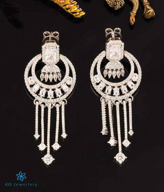 Ladies earrings thick drops -The Magnificient Sparkle Cocktail Silver Earrings (White)