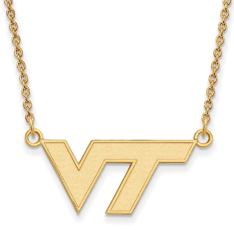 ladies-ethnic-diamond-necklaces-14k Gold Plated Silver Virginia Tech Small 'VT' Pendant Necklace