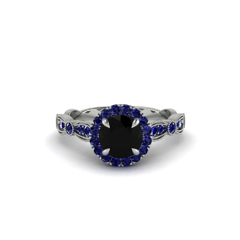 Ladies engagement rings for maverick love -Round Cut Black Diamond Radiant Eternity Engagement Ring - Kamryn No. 69