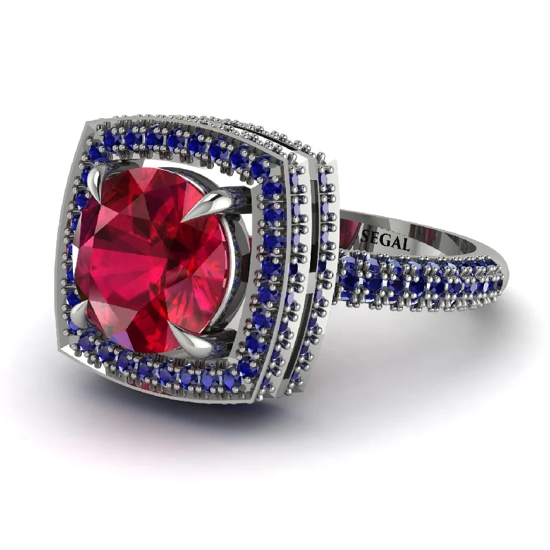 Ladies engagement rings for cocktail proposals -Round Ruby Double Halo Engagement Ring - Kayleigh No. 72