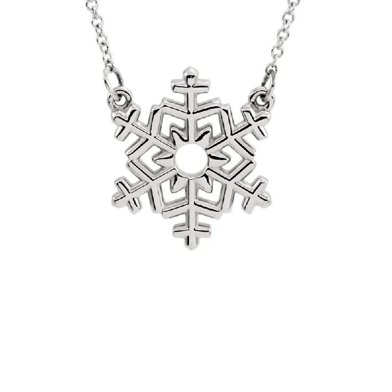 ladies-sterling-silver-charm-necklaces-Polished Small Snowflake Necklace in 14k White Gold, 16 Inch