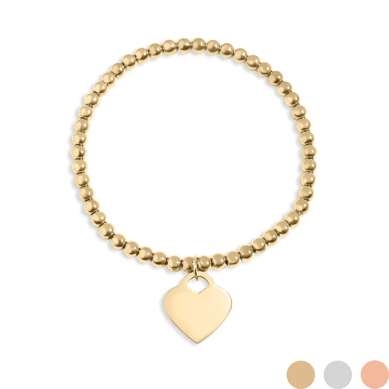 ladies-birthstone-link-bracelets-18K Gold PVD Stainless Steel Beaded Blank Heart Stretch Bracelet / SBB0273