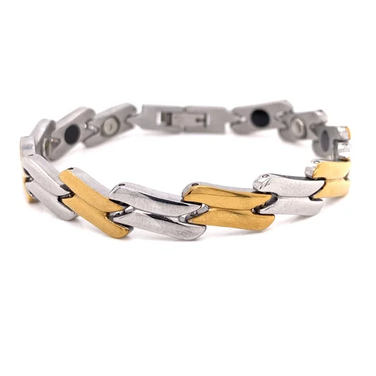 ladies-silver-heart-bracelets-Stainless Steel And Gold PVD Coated Magnetic Bracelet / MBL024