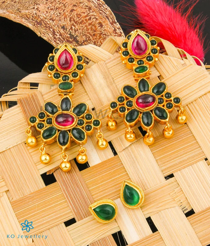 Ladies earrings cool hoops -The Dvaita Silver Kempu Reversible Earrings(Red/Green)