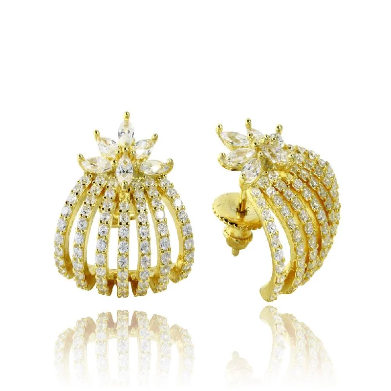 Ladies earrings with jet spinel -Gold Plated 925 Sterling Silver 7 Row Hugging Earring with Marquise CZ - GME00107GP