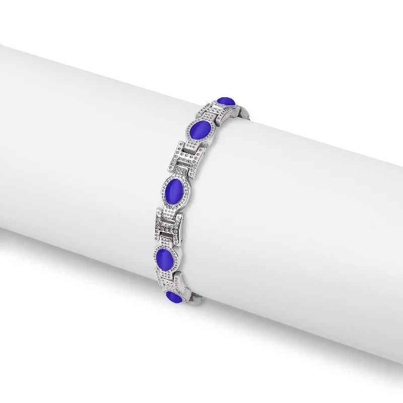 ladies-minimalist-diamond-bracelets-Stainless Steel Blue Stone Magnetic Bracelet / MBL0036