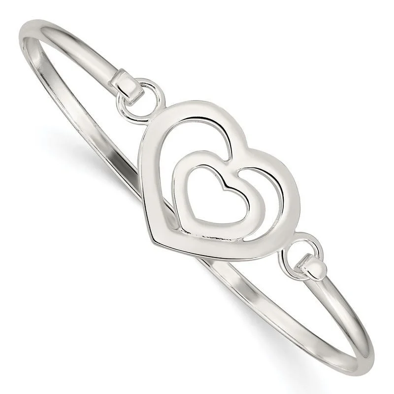 ladies-affordable-diamond-bracelets-Sterling Silver Heart within a Heart Bangle Bracelet