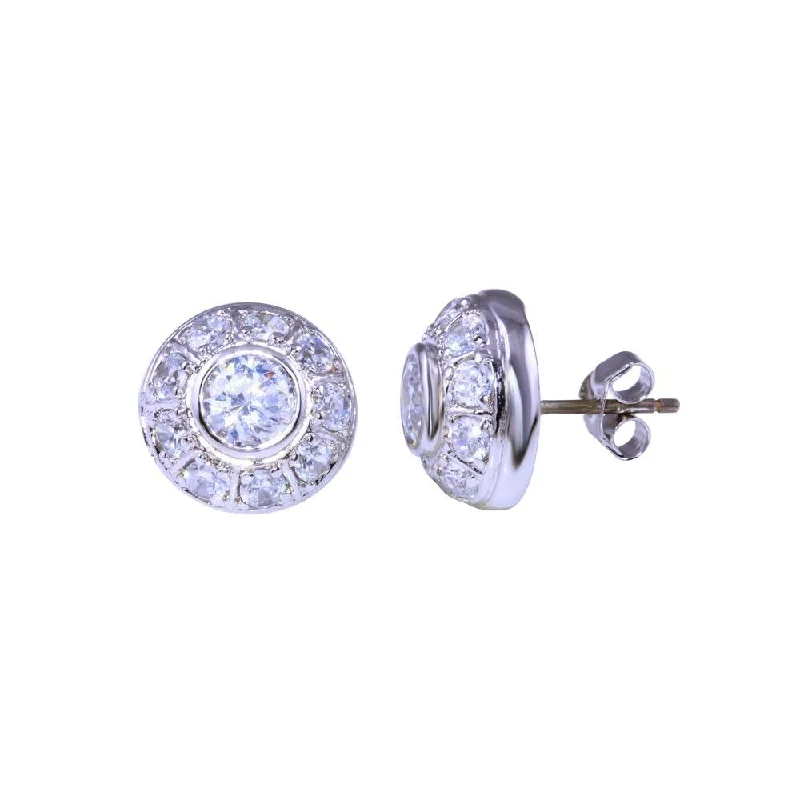 Ladies earrings wavy studs -Final Price-Rhodium Plated 925 Sterling Silver Dome Clear CZ Stud Earring - STEM011