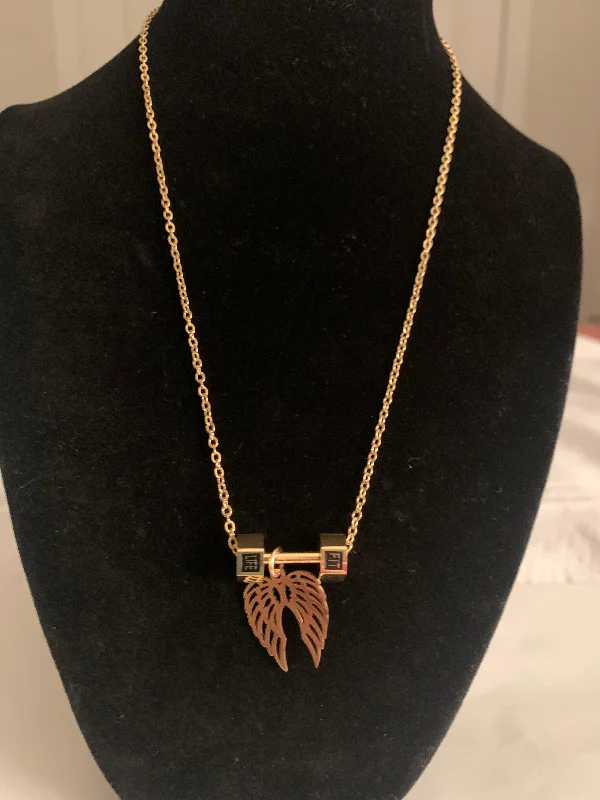 ladies-diamond-tassel-necklaces-Wing and Dumbbell Gold Necklace