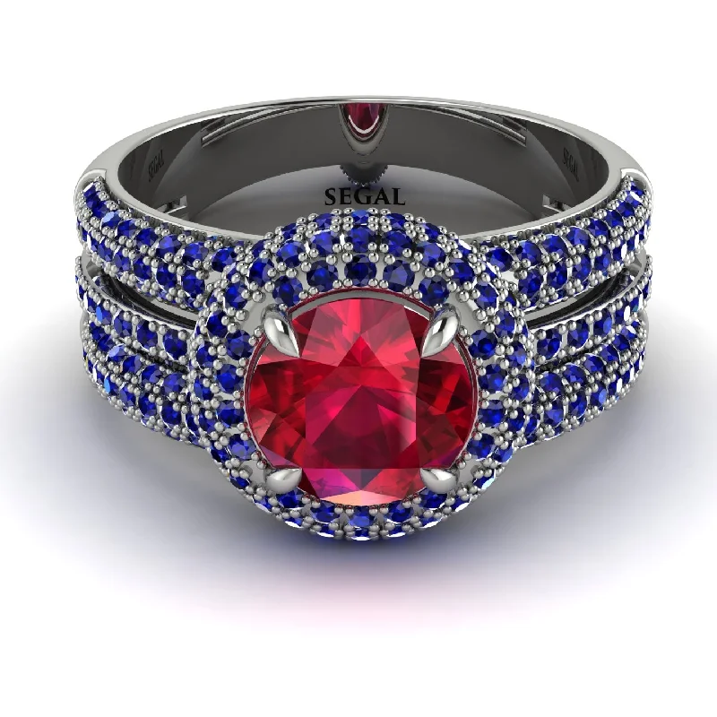 Ladies engagement rings custom monograms -Ruby Halo Luxury Pave Engagement Ring - Sierra No. 72