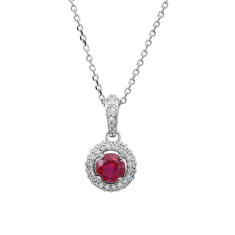 ladies-moon-silver-necklaces-Ruby & 1/4 Ctw Diamond Entourage 14k White Gold Necklace, 18 Inch