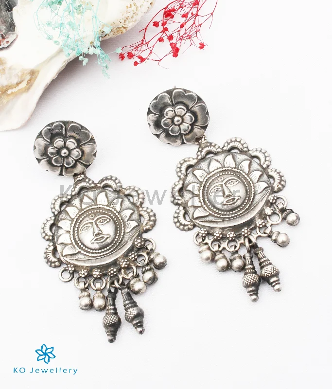 Ladies earrings with indigo lapis -The Suryakanti Silver Earrings