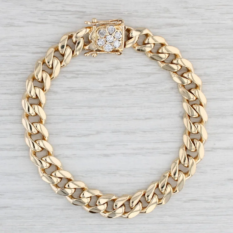 ladies-gift-silver-bracelets-14k Yellow Gold Cuban Curb Link Mens Heavy Bracelet 0.60 ctw Diamond Clasp