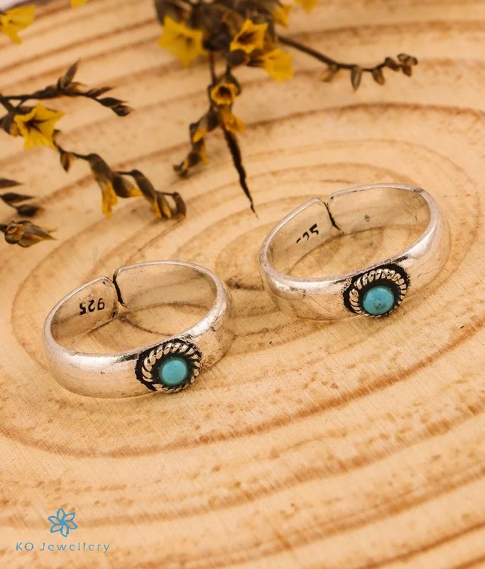 Ladies rings for shorelines -The Mihir Silver Toe-Rings (Turquoise)