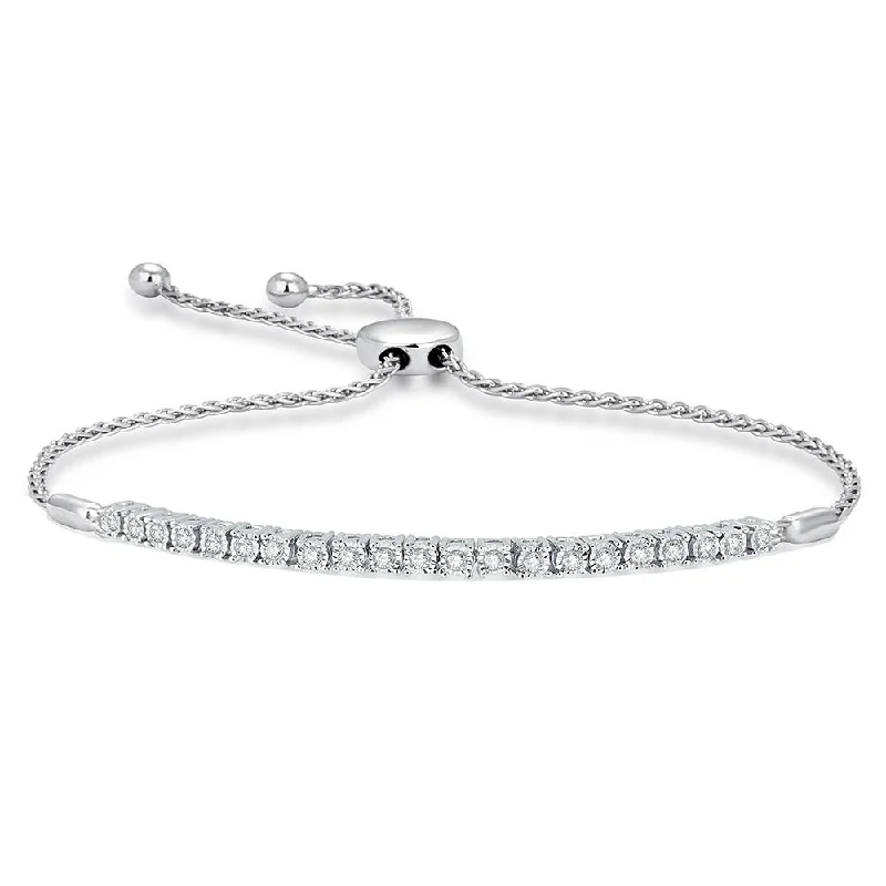 ladies-pearl-bangle-bracelets-Sterling Silver 1/4 Ct.Wt. Diamond Bolo Bracelet