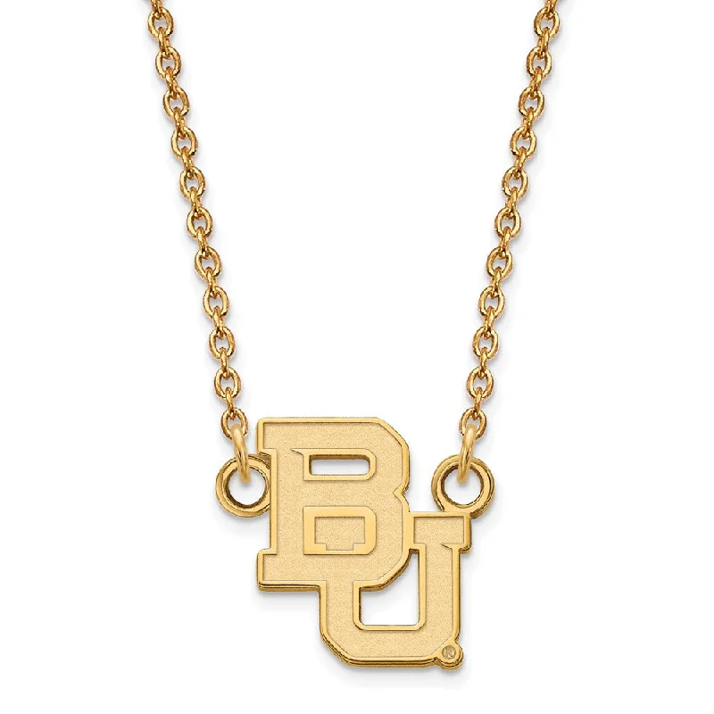 ladies-sterling-silver-tassel-necklaces-14k Gold Plated Silver Baylor U Small 'BU' Pendant Necklace