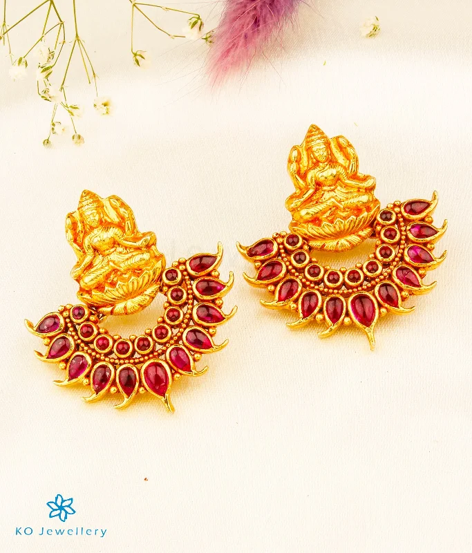 Ladies earrings simple hoops -The Shreeja Silver Kempu Lakshmi Earrings