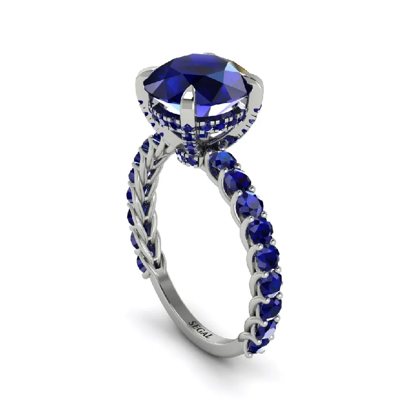 Ladies engagement rings for musical vows -Sapphire Twisted Band Halo Engagement Ring - Avianna No. 75