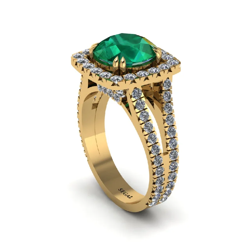 Ladies engagement rings with mixed gemstones -Emerald Pave Split Shank Engagement Ring - Averie No. 4