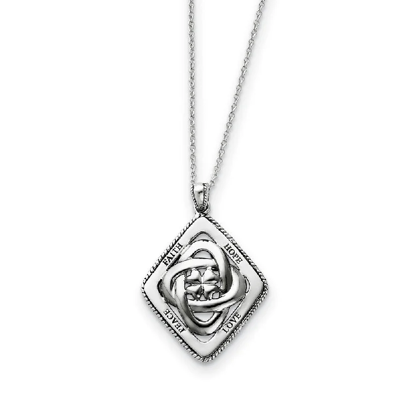 ladies-trendy-silver-necklaces-Rhodium Plated Sterling Silver Family Blessings Necklace, 18 Inch