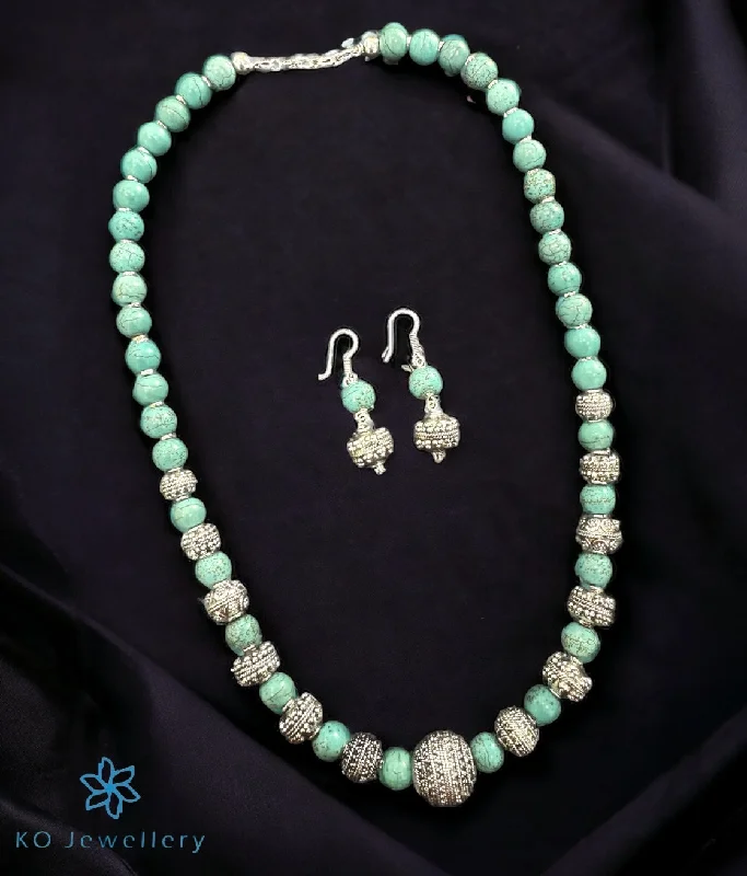 Ladies earrings fine hoops -The Silver Turquoise Beads Necklace & Earrings