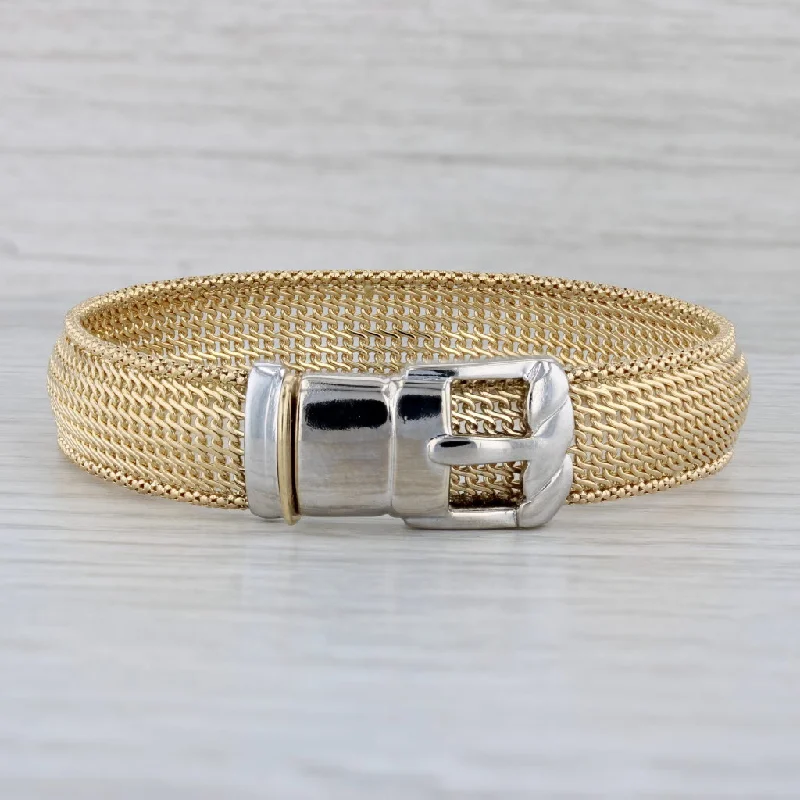 ladies-delicate-rose-gold-bracelets-Belt Buckle Bracelet 18k Yellow White Gold Mesh Band 7.25"