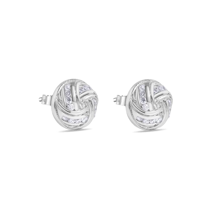 Ladies earrings for gala vibes -Final Price-Rhodium Plated 925 Sterling Silver Spiral Dome Clear CZ Stud Earring - STEM001