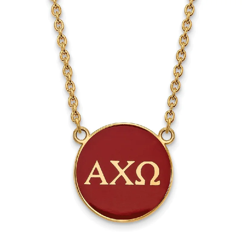 ladies-diamond-long-necklaces-14K Plated Silver Alpha Chi Omega Large Red Enamel Disc Necklace