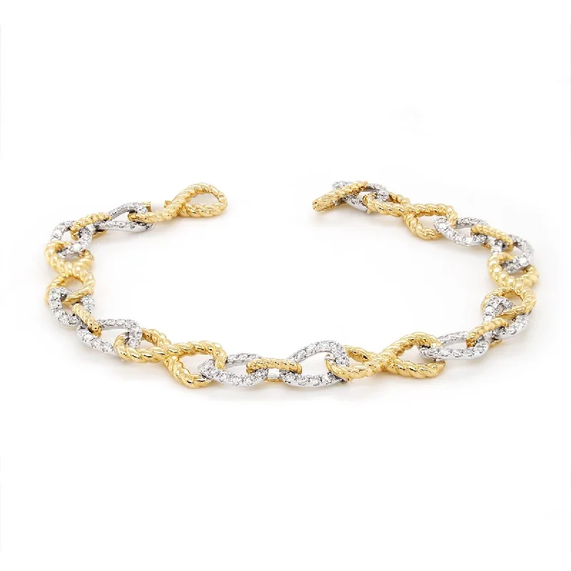 ladies-moon-pearl-bracelets-TWO-TONE GOLD WOVEN TEXTURE BRACELET WITH DIAMONDS, 1.73 CT TW