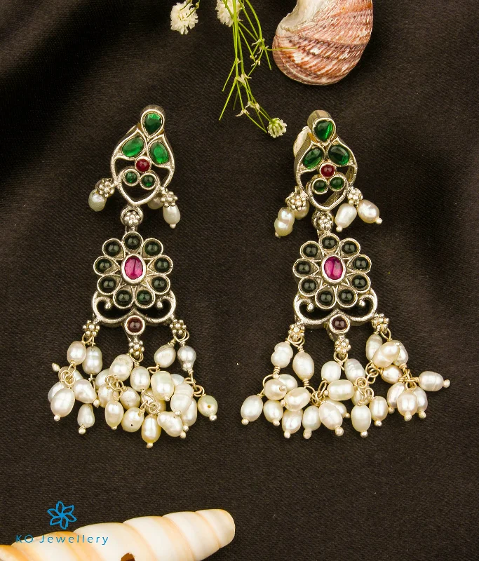 Ladies earrings fancy studs -The Aarushi Silver Pearl Earrings