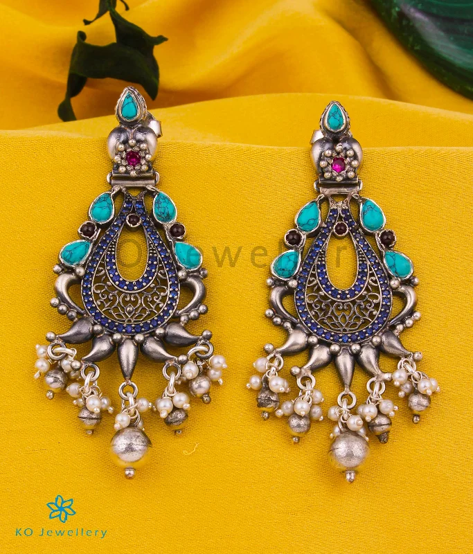 Ladies earrings handcrafted art -The Nilaya Silver Turquoise Earrings