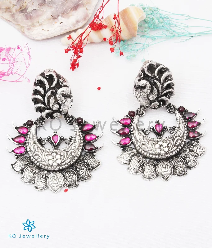 Ladies earrings for team gifts -The Aradhita Silver Peacock Chand Bali Earrings(Oxidised)