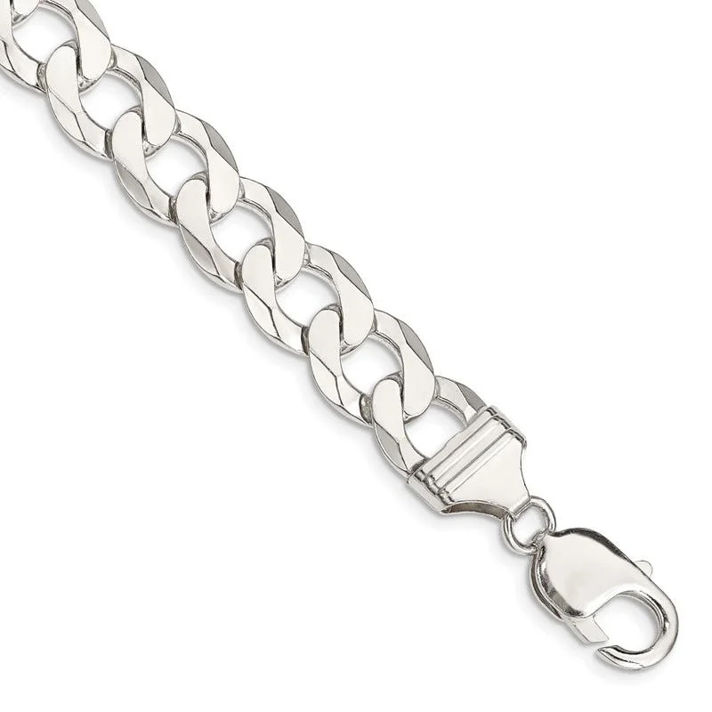 ladies-sterling-silver-link-bracelets-Sterling Silver 11.75mm Flat Curb Chain Bracelet