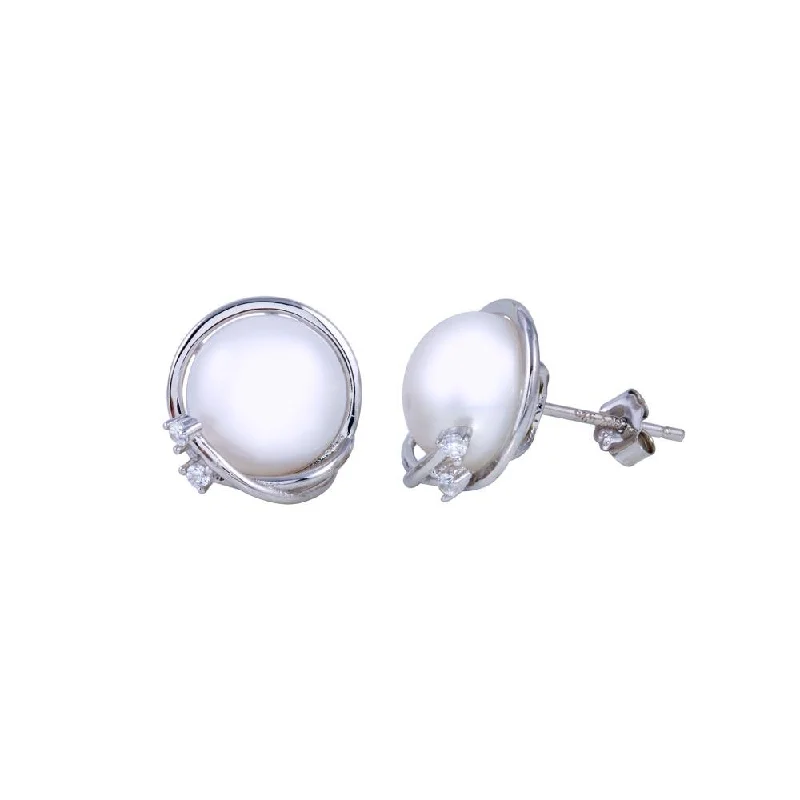 Ladies earrings with lilac sugilite -Rhodium Plated 925 Sterling Silver Fresh Water Pearl Earring - STE01304