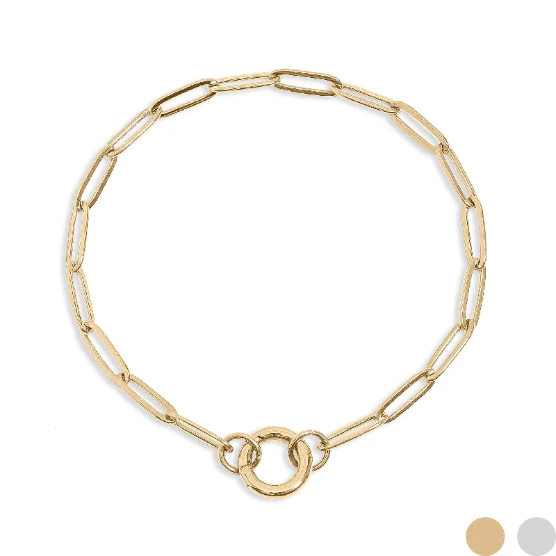 ladies-open-bangle-bracelets-18K Gold PVD Stainless Steel Paperclip Charm Keeper Bracelet / BRJ9084