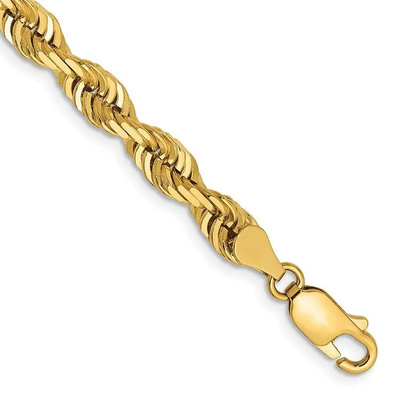 ladies-unique-gold-bracelets-14K 8 Inch 5mm Diamond-cut Quadruple Rope Lobster Clasp Chain Bracelet