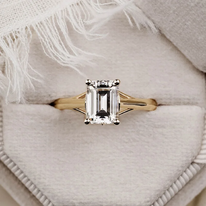 Ladies engagement rings for entrepreneurial vows -The Rosalie - Emerald Cut Diamond Engagement Ring with a Split Shank