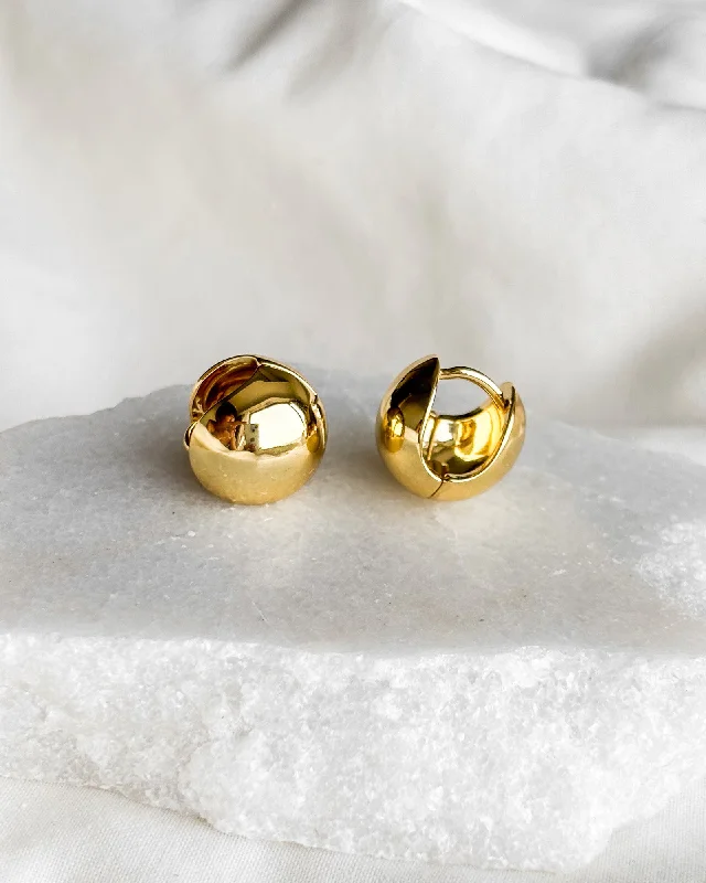 Ladies earrings 14k gold -Baby Dome Earrings